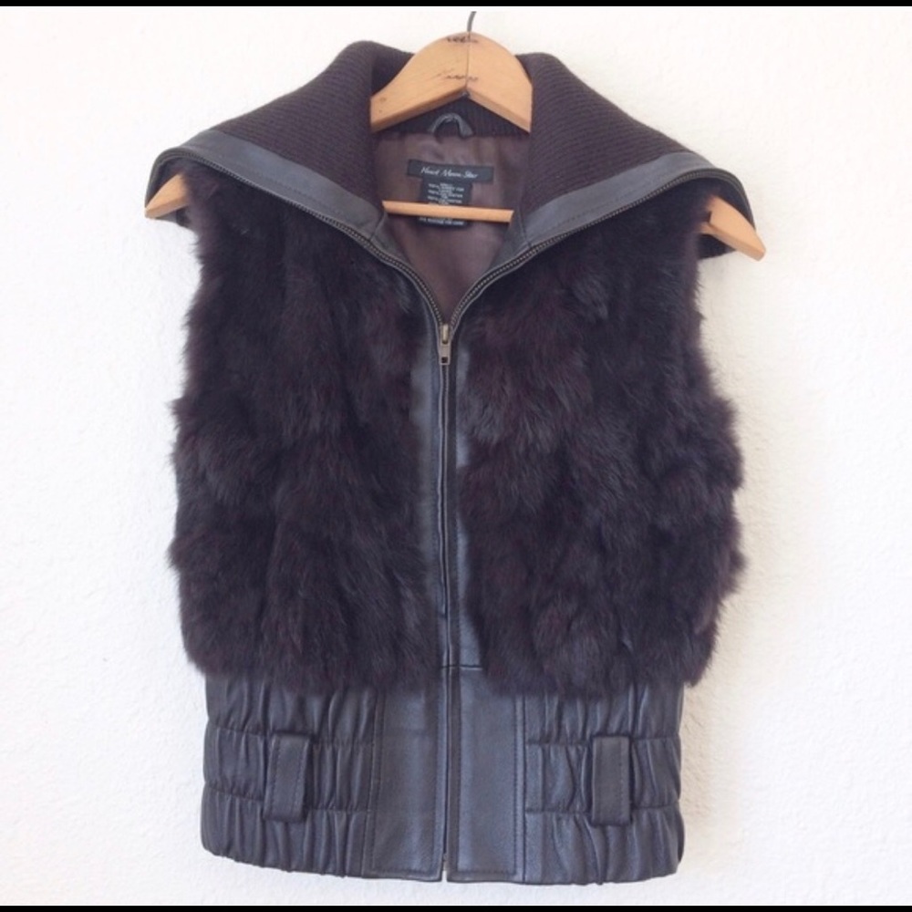 Brown Rabbit Fur And Leather Vest
